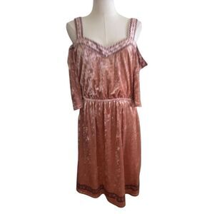 Lucky Brand Dusty Pink Velvet Boho Cold Shoulder Dress Size Medium
